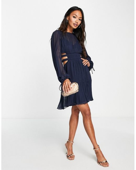 Asos Design pleated mini dress with ruched waist detail in
