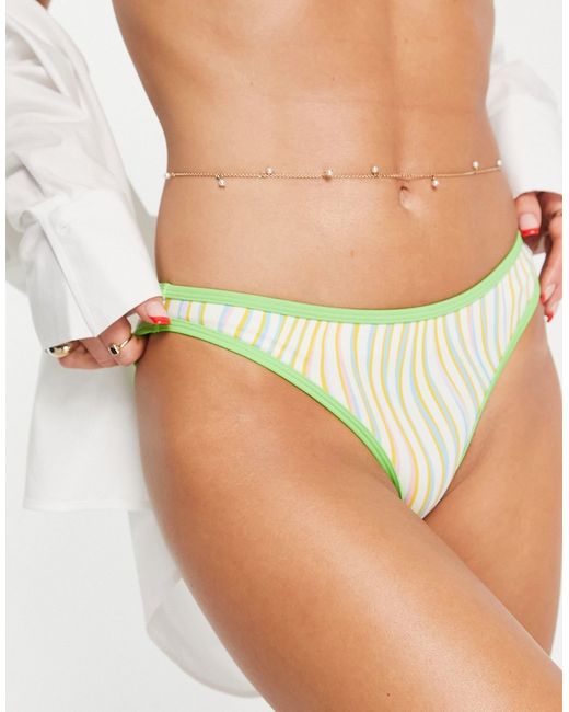 Noisy May bikini bottoms in pastel stripe-