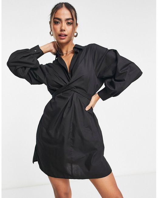 Miss Selfridge going out twist front shirt dress in