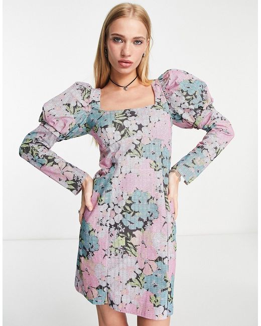 Asos Design mini dress with removable sleeves in floral print-