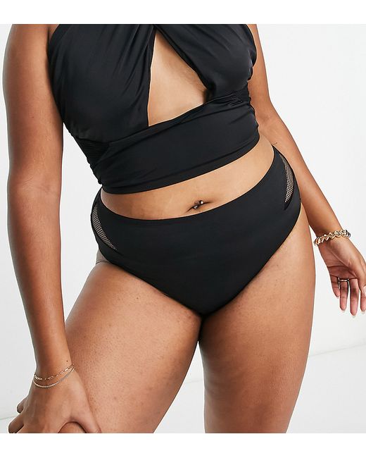 We Are We Wear Plus mid rise bikini bottom with mesh inserts in