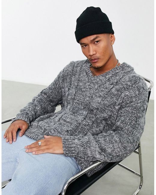 Asos Design cable knit V-neck sweater in