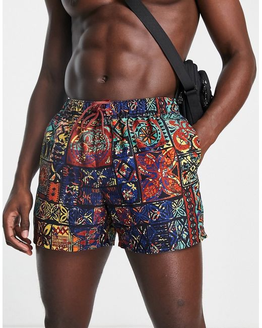Asos Design swim shorts in retro tapestry print short length-