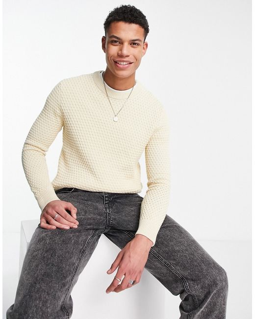 Selected Homme textured knit sweater in cream-