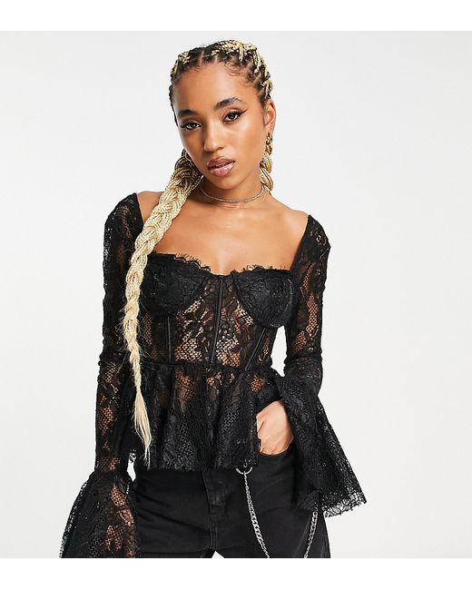 Reclaimed Vintage long sleeve lace corset top in