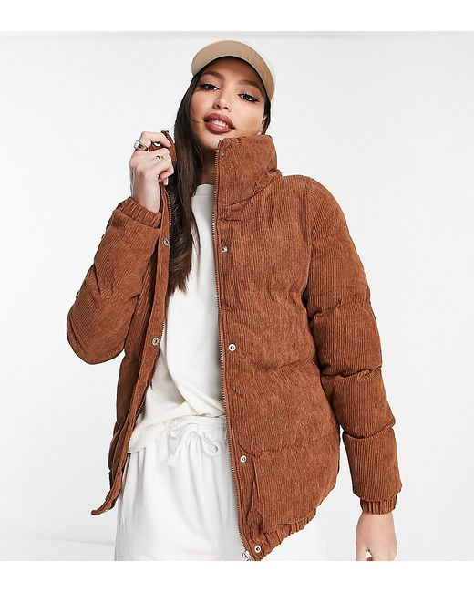 Brave Soul slay cord puffer jacket in tan-