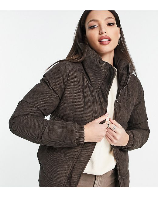 Brave Soul slay cord puffer jacket in chocolate