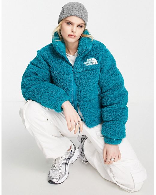 The North Face Nuptse cropped high pile down jacket in harbor