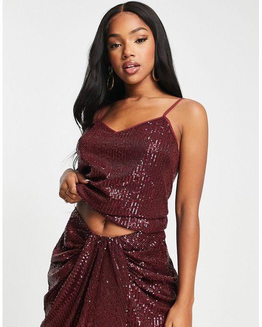 Style Cheat sequin cami in plum part of a set-