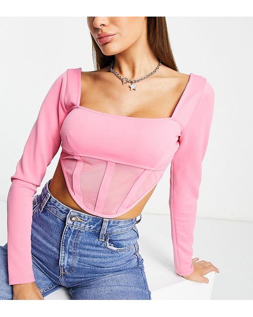 AsYou long sleeve corset top with mesh in