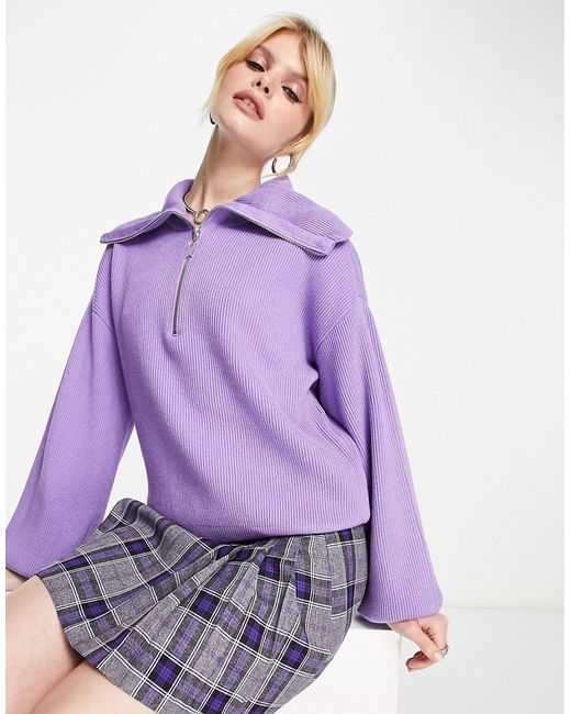 Y.A.S zip pull sweater in purple-