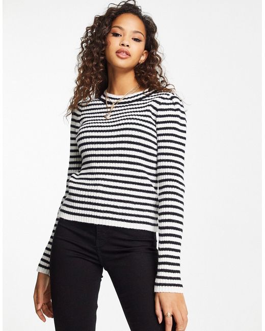New Look knit striped sweater with button shoulder detail in