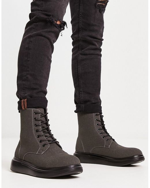Brave Soul flatform lace up boots in faux suede