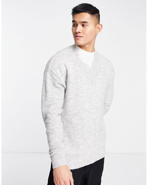 Selected Homme oversized V-neck wool mix sweater in