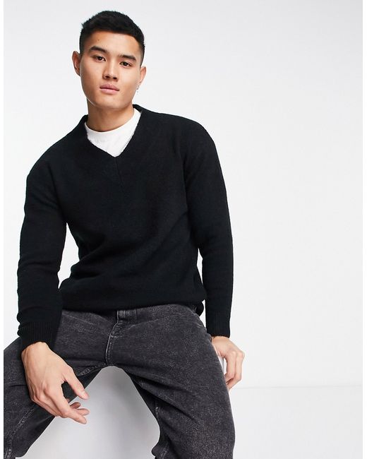 Selected Homme oversized v neck wool mix sweater in