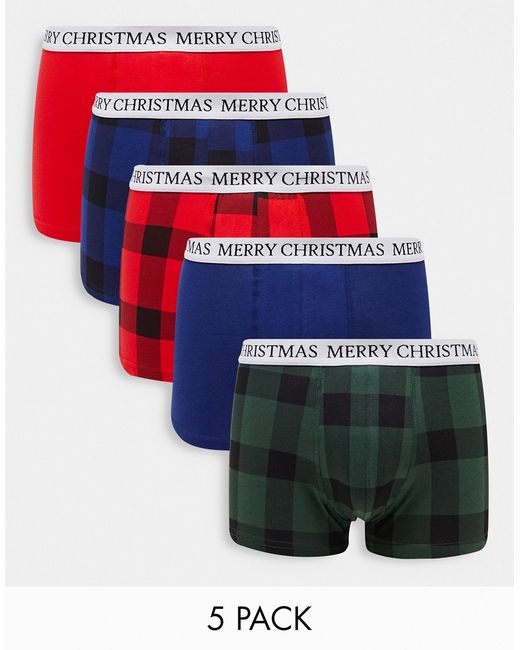Brave Soul christmas 5 pack trunks in and navy check