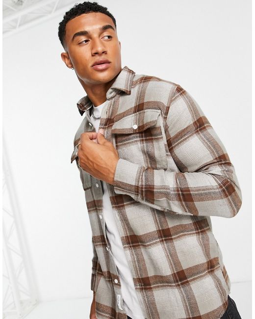 Selected Homme check shirt in beige and