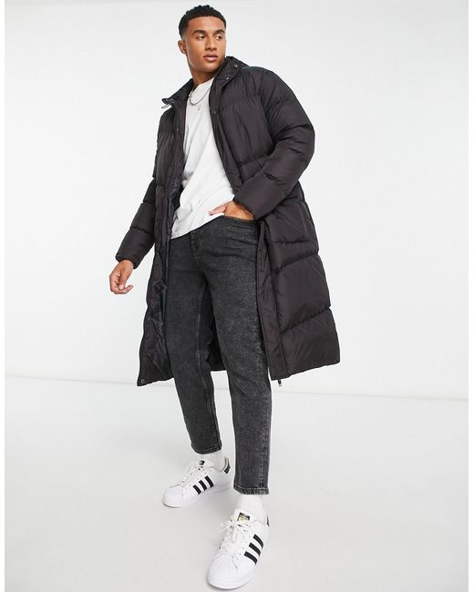 French Connection extra longline padded parka with hood in dark