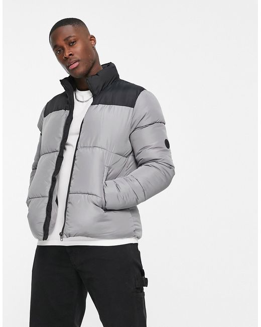 French Connection funnel neck contrast puffer jacket in light gray