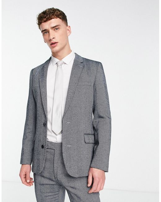Asos Design skinny wool mix suit jacket in herringbone