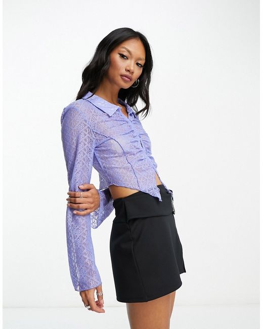 Only Neon Nylon cropped lace shirt in lilac part of a set-