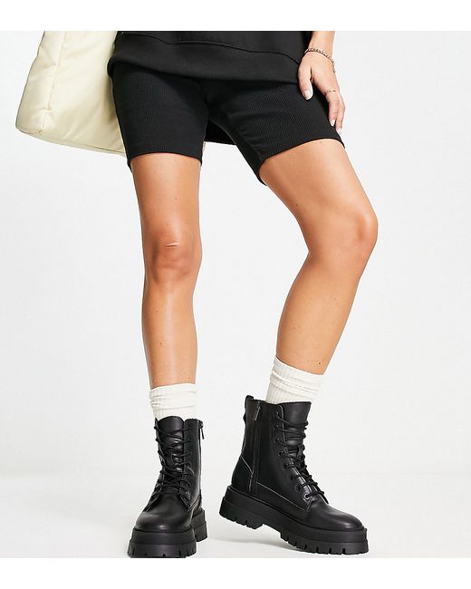 Stradivarius Wide Fit lace-up flat ankle boots in