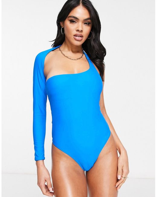 Candypants long sleeve one shoulder cut out swimsuit in