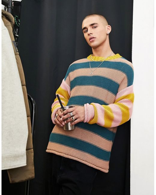 Asos Design oversized knit sweater in stripe-