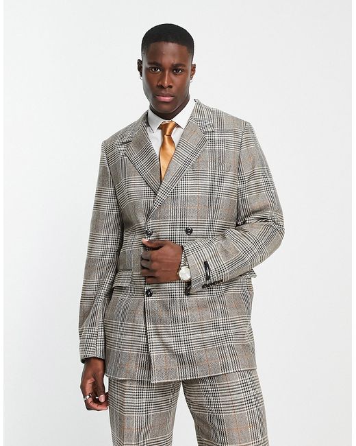 Jack & Jones Premium oversized double breasted suit jacket in check-