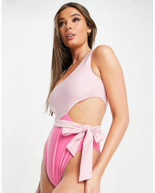 Brave Soul one shoulder cut out swimsuit with removable belt in