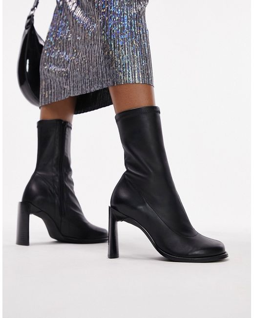 TopShop Bowie premium leather round toe heeled boot in