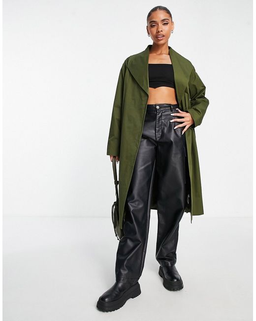 Unique21 longline duster trench coat in khaki-