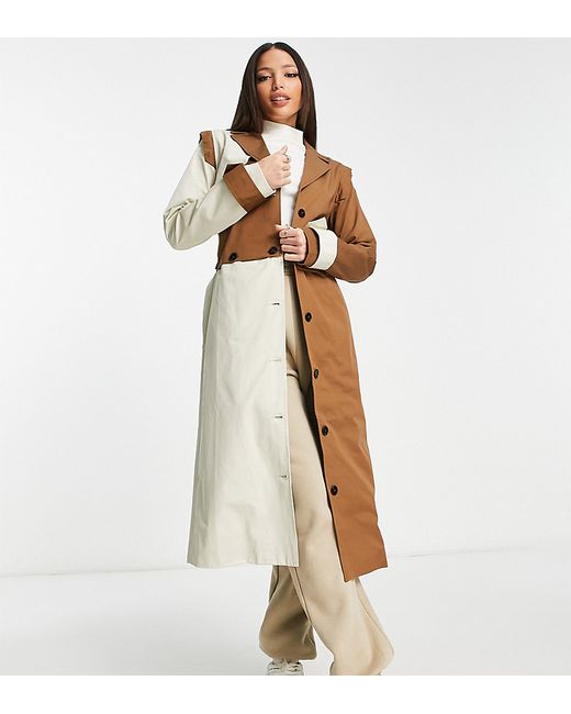 Unique21 Tall contrast trench coat in and brown-