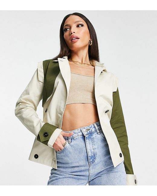 Unique21 Tall contrast cropped trench coat in and khaki-
