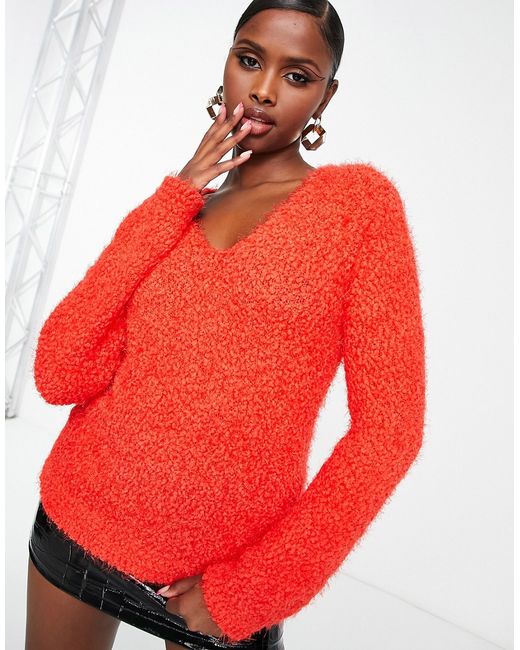 Asos Design V neck longline sweater in fluffy yarn