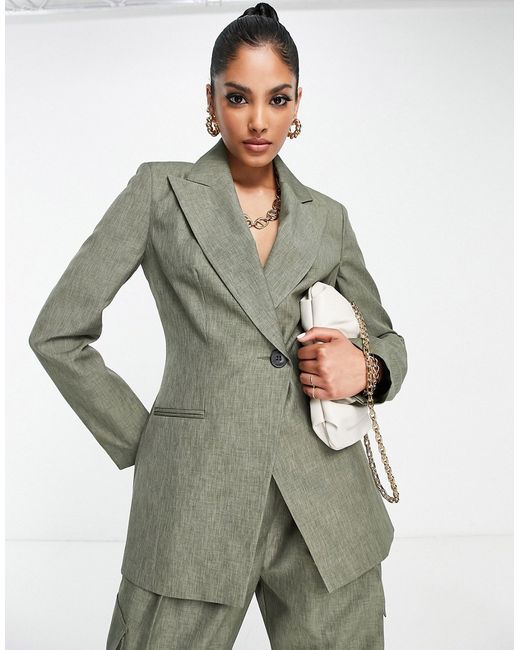 Asos Design asymmetric suit blazer in khaki-