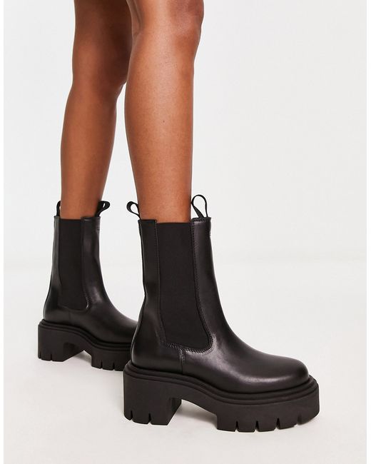 Other Stories leather chunky sole heeled boots in