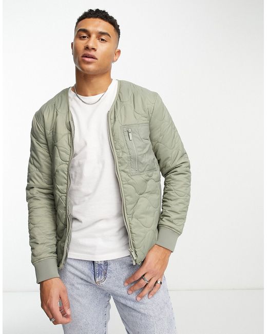 Selected Homme onion quilted jacket in khaki-