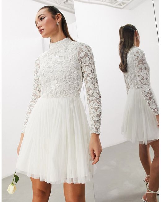 ASOS Edition Arabella embellished bodice mini wedding dress with mesh skirt-