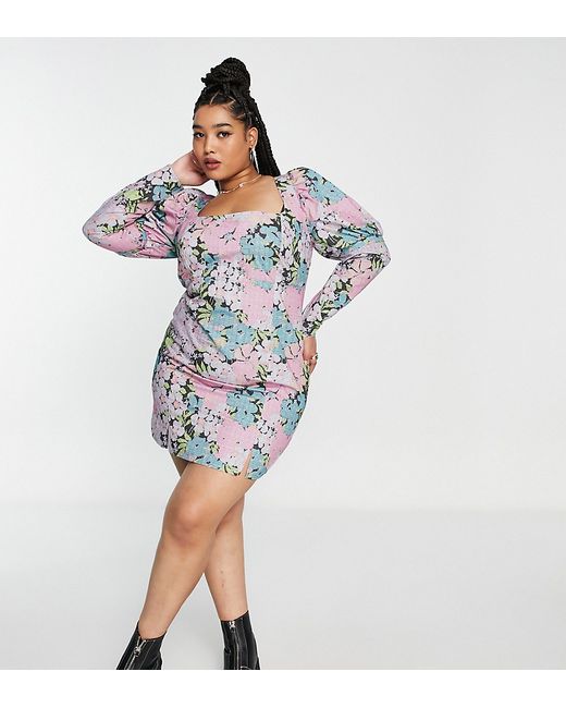 ASOS Curve DESIGN Curve mini dress with removable sleeves in floral print-