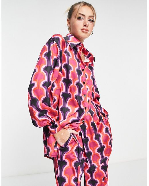 In The Style oversized shirt in pink geo print part of a set-