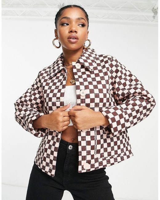 Monki relaxed jacket in checkerboard print-