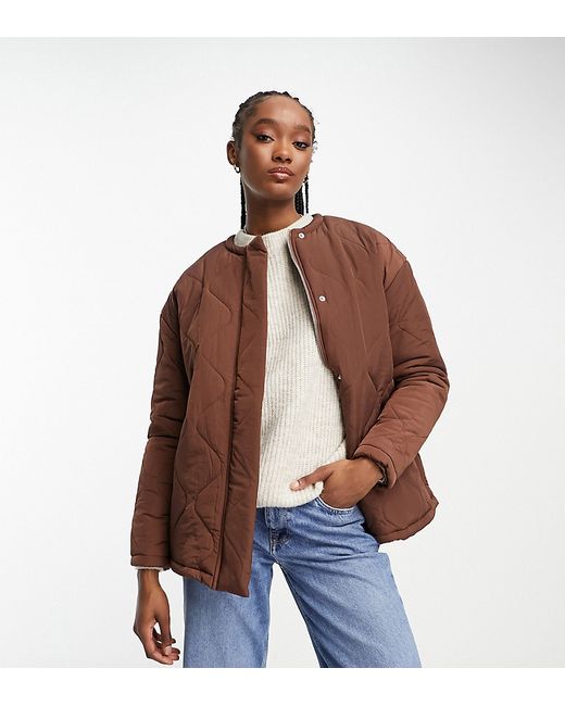 Lola May Tall oversized quilted jacket in chocolate