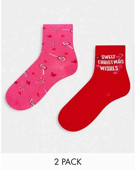 Threadbare christmas 2 pack candy cane socks in and red