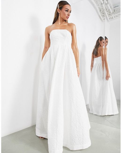ASOS Edition Winnona bandeau maxi wedding dress in textured floral ivory-
