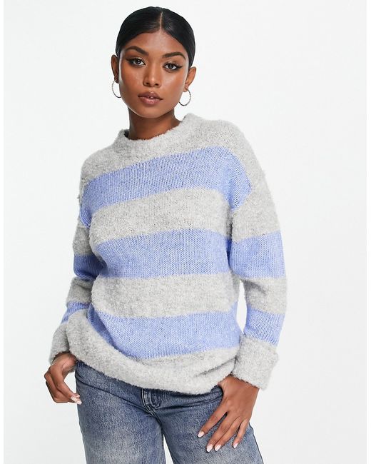 Asos Design sweater in mixed yarn stripe blue and gray-