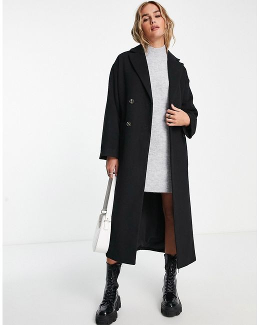 Monki belted wool blend double breasted coat in