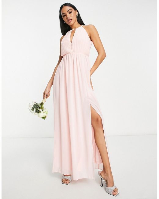 Tfnc Bridesmaid chiffon maxi dress with pleated front and open back detail in whisper