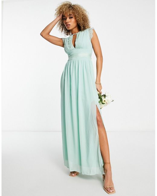 Tfnc Bridesmaids chiffon maxi dress with lace detail in sage-