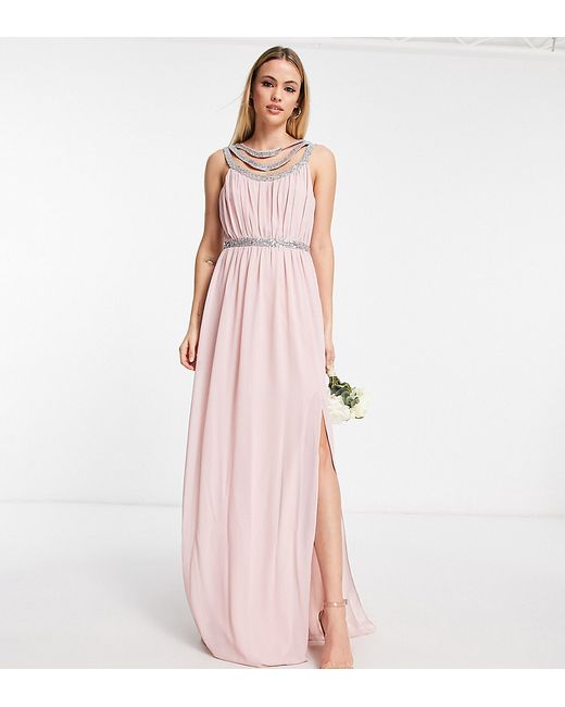 TFNC Tall Bridesmaid premium embellished back and front maxi dress in mauve-